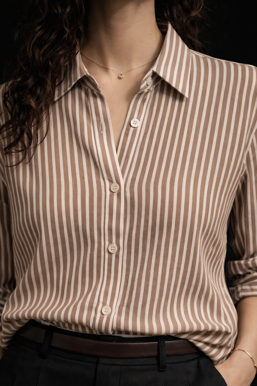 Beige & White Striped Women’s Shirt