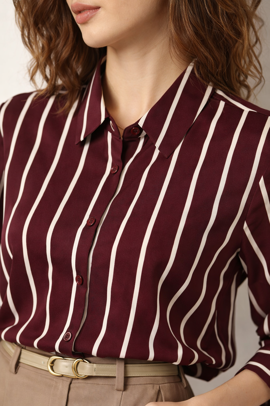 Burgundy Vertical Stripe Classic Fit Shirt