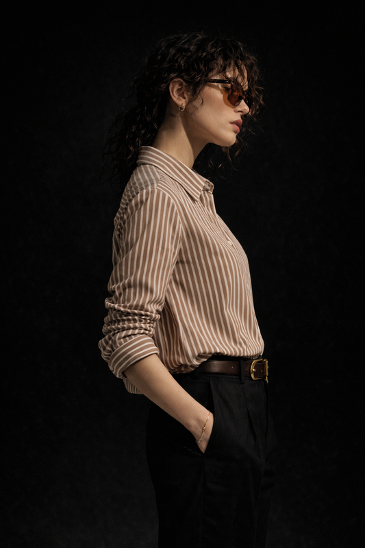 Beige & White Striped Women’s Shirt