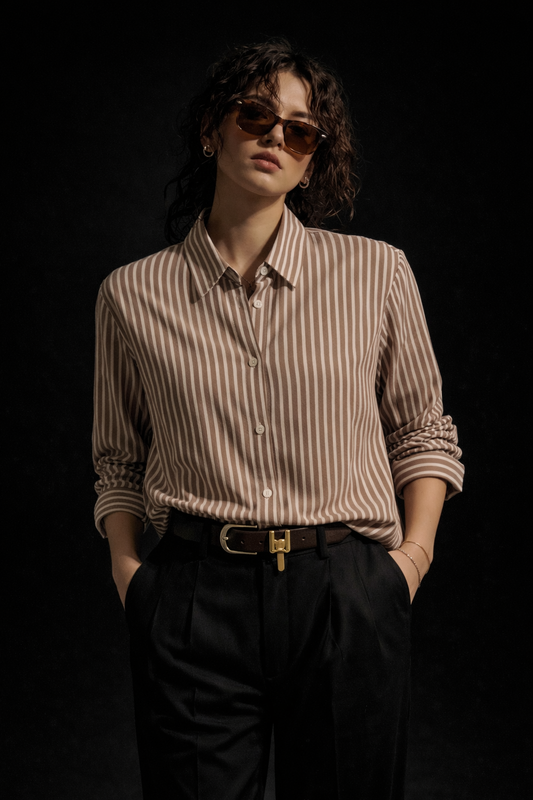 Beige & White Striped Women’s Shirt
