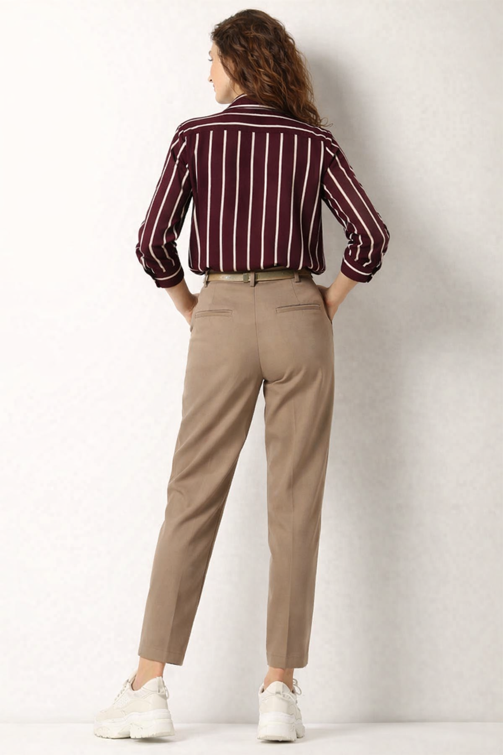 Burgundy Vertical Stripe Classic Fit Shirt