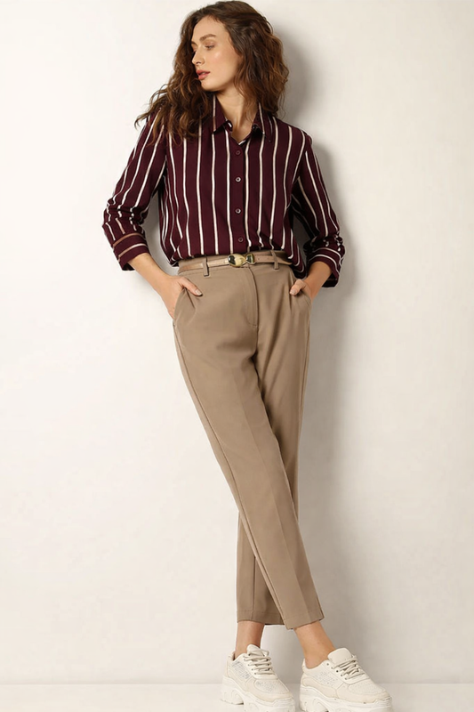 Burgundy Vertical Stripe Classic Fit Shirt
